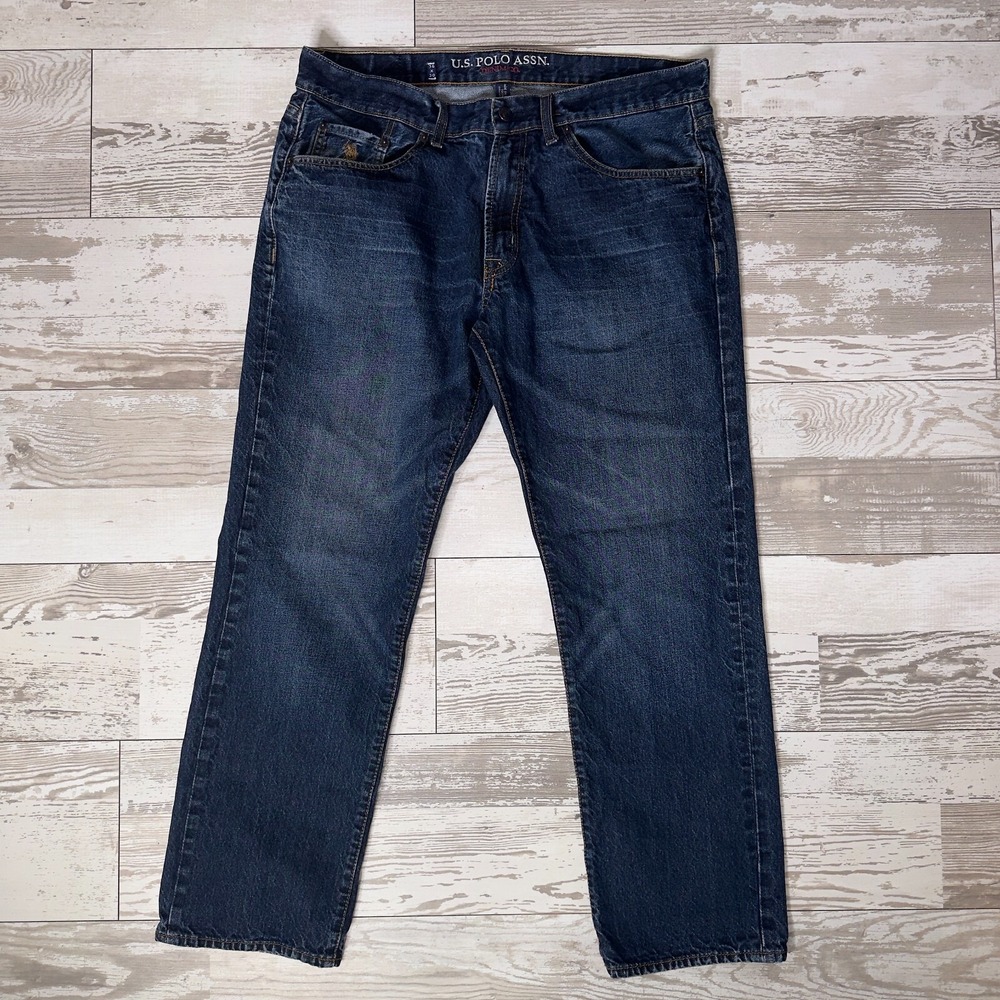 US Polo Assn. Jeans Mens 36x30 Blue Denim Casual Flat Front Straight Leg Preppy